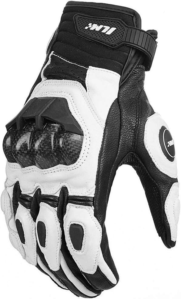 ILM Air Flow Leather Motorcycle Gloves Touchscreen for Men and Women Model-GRC01 (L, White)