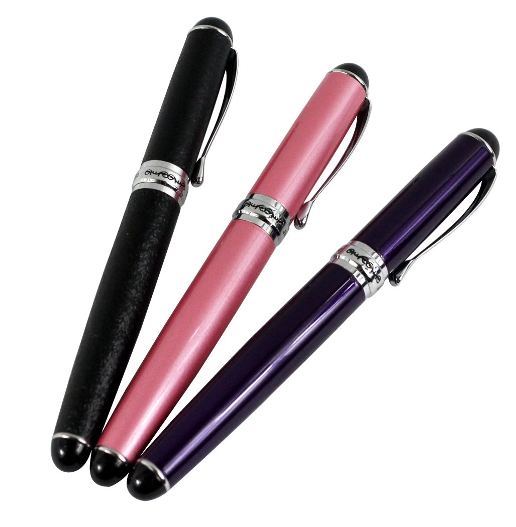 3 pz. Jinhao X750 Penna stilografica media 18KGP Nipple in 3 colori (nero, viola, rosa) con tasca trasparente penna