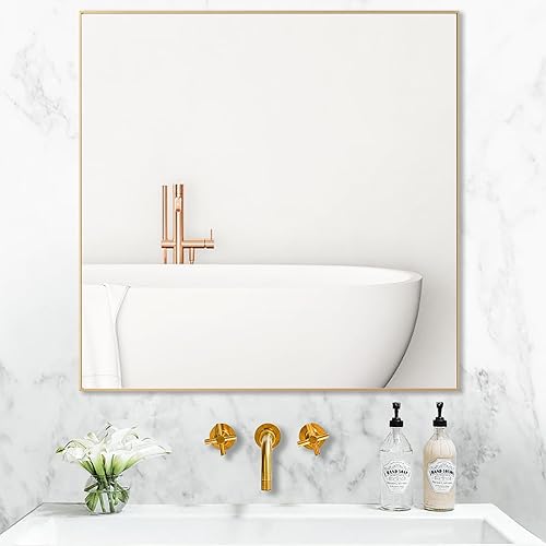 Miniatura 74 de Espejo de baño negro de 24 x 36 pulgadas, sin cobre, espejo de tocador con marco de aleación de aluminio, espejo rectangular montado en la pared