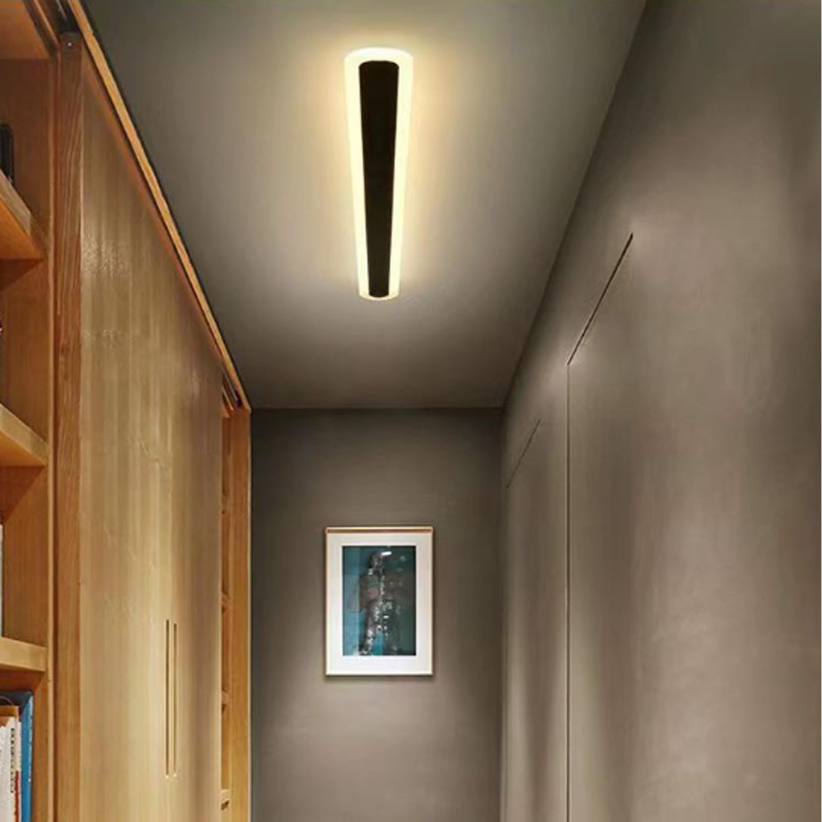 TZSMUM LED Aluminium Long Ceiling Lighting Indoor Rectangle Ceiling Lights Minimalism Atmosphere Decorate Ceiling Lamp Black/White Batten Ceiling Lighting Kitchen Garage (150cm,Black Warm Light)