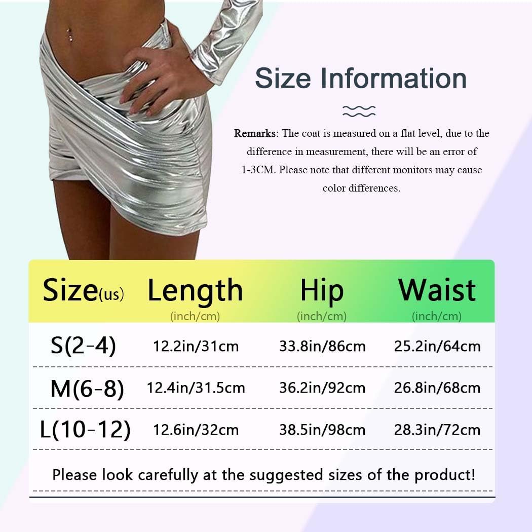 Zoestar Silver Metallic Mini Skirt Shiny Wrap Skirts Rave Festival Outfits for Women - Image 3