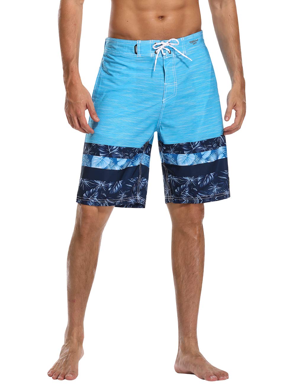 AXESEAMen's Swim Trunks Quick Dry Surf Long Elastic with Pockets Swimwear Bathing Suits No Mesh Lining