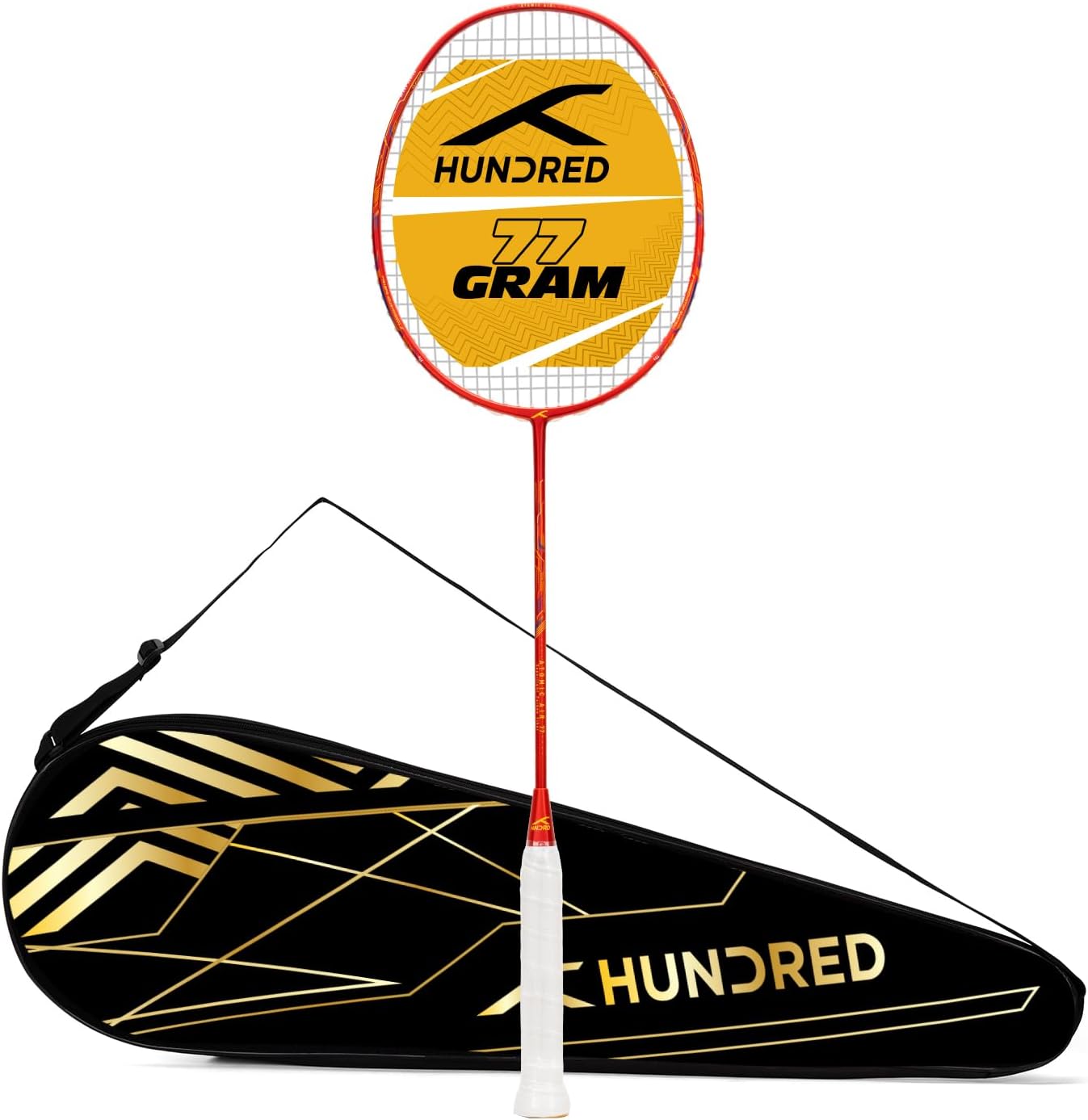 HUNDRED Atomic Air 77 Carbon Fibre Strung Badminton Racket with Full Racket Cover for Intermediate Players (77g, Maximum String Tension - 32lbs)