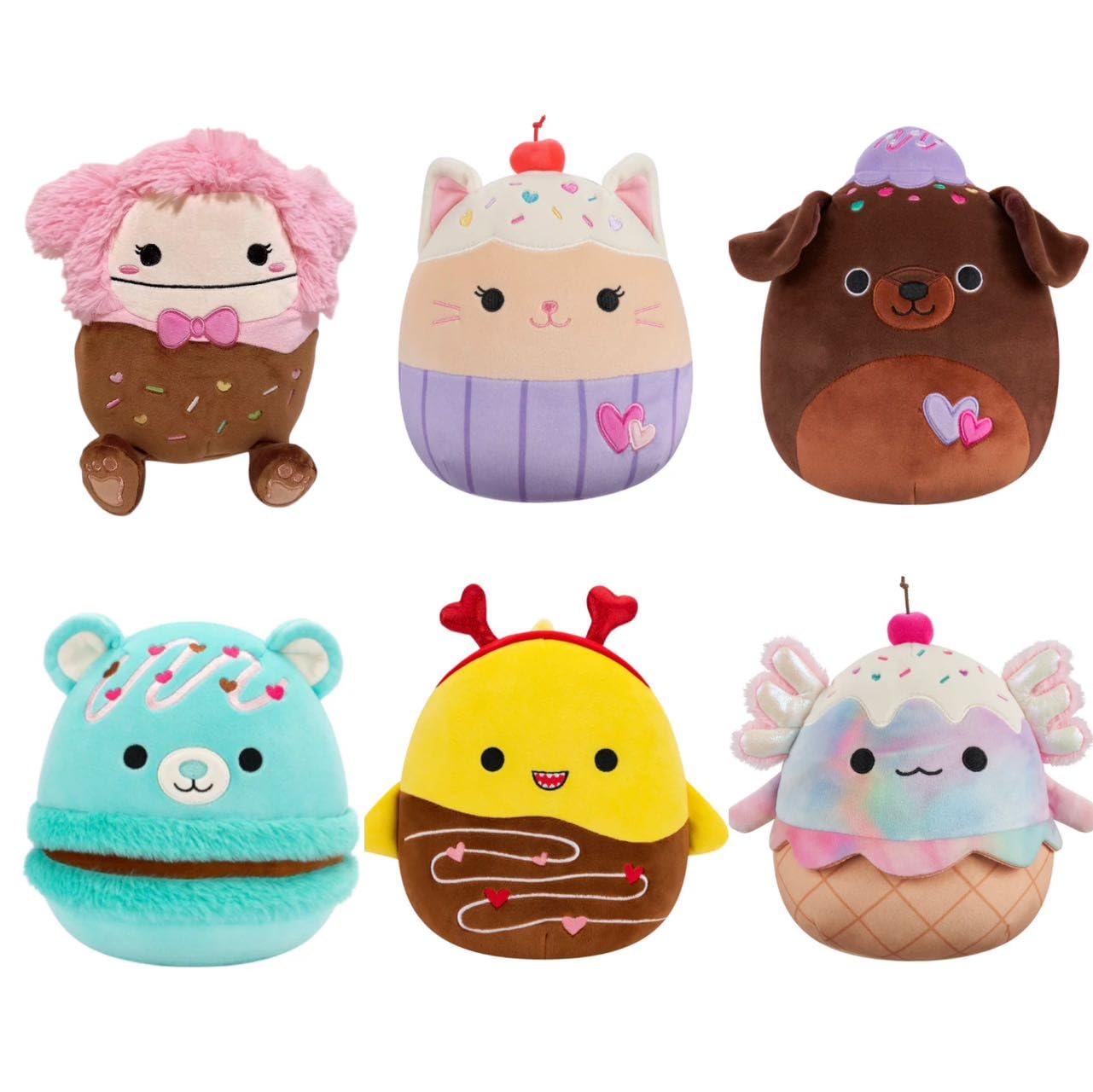 Squishmallows 2025 Valentine Squad B Bear Axolotl Shark 5" Mini Plush Doll (Set of 6)