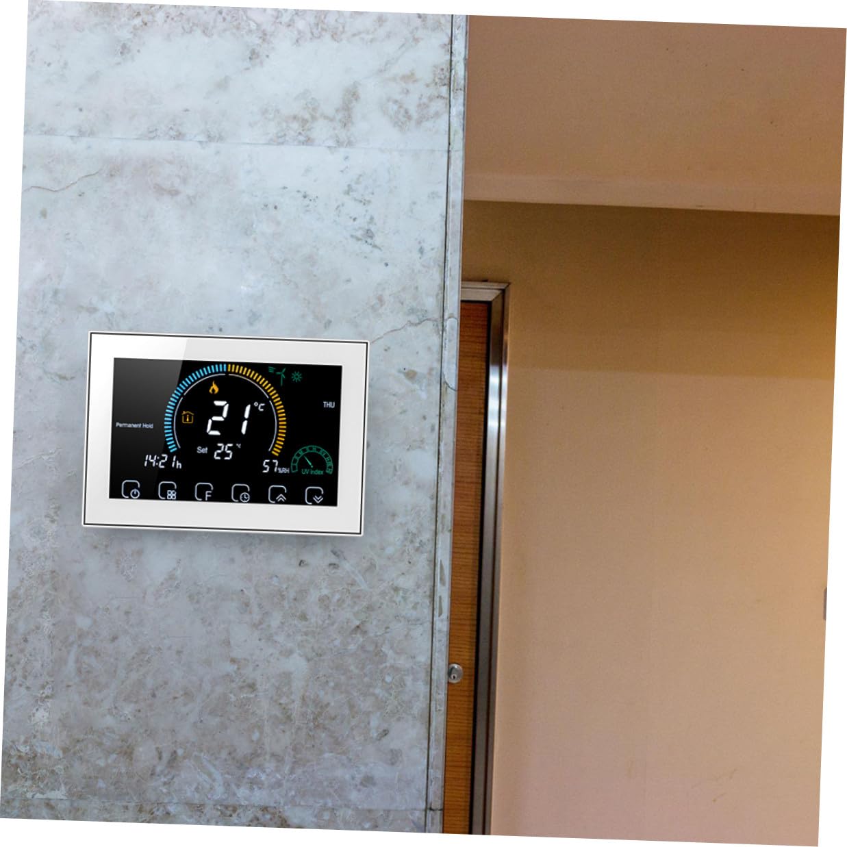Programmierbarer Intelligenter Temperaturregler für Haushalt mit Großem 4,8 Zoll Farbdisplay Touchscreen und WLAN Steuerung 5a Leistung Weißes PC Abs Gehäuse