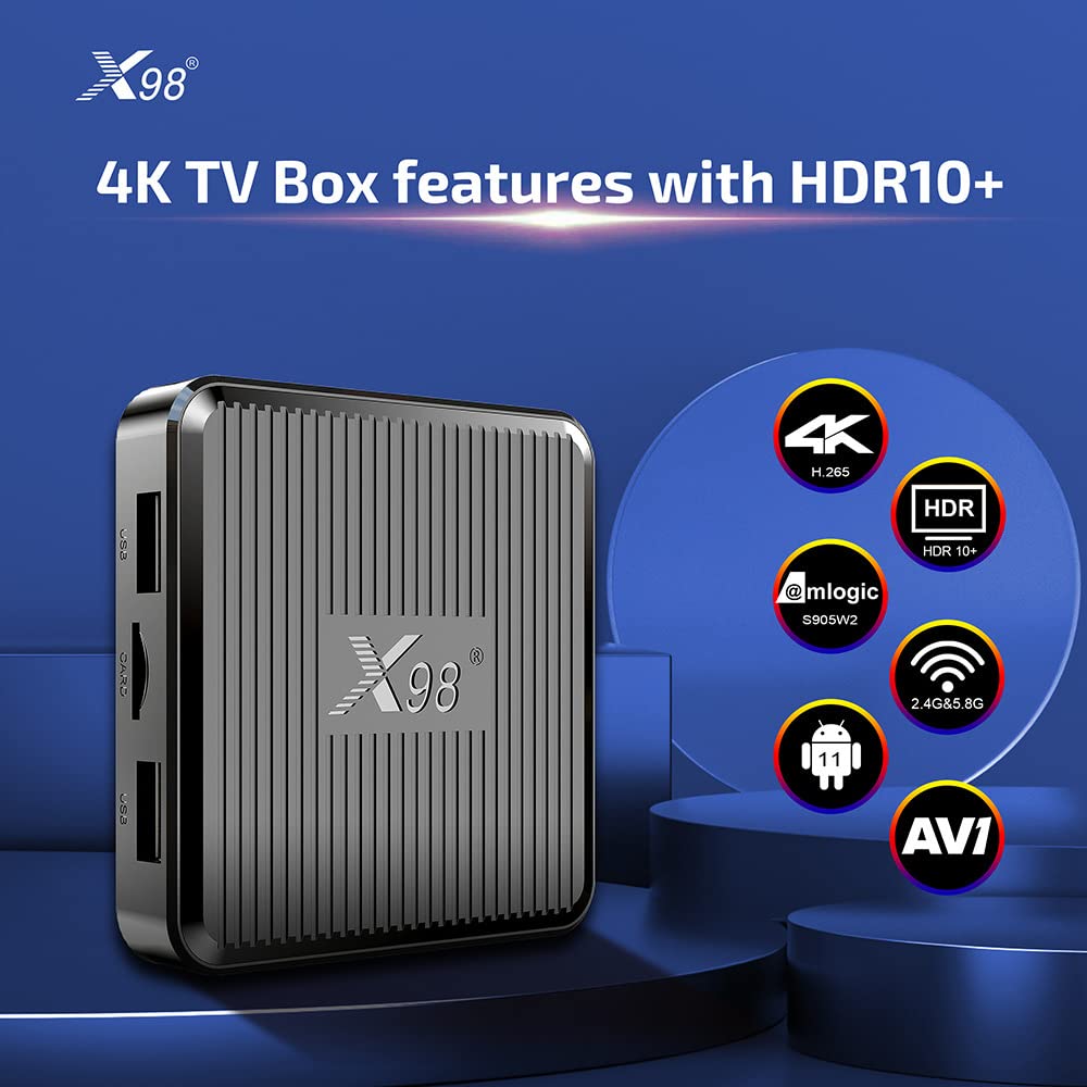 Android TV Box 11.0, X98Q Android TV Box 2 Go De RAM 16 Go De ROM avec Clavier sans Fil, Android Box avec Amlogic S905W2 Quad Core 64 Bits, AV1 4K 3D USB 3.0 BT 4.2 TV Box,2gb+16gb