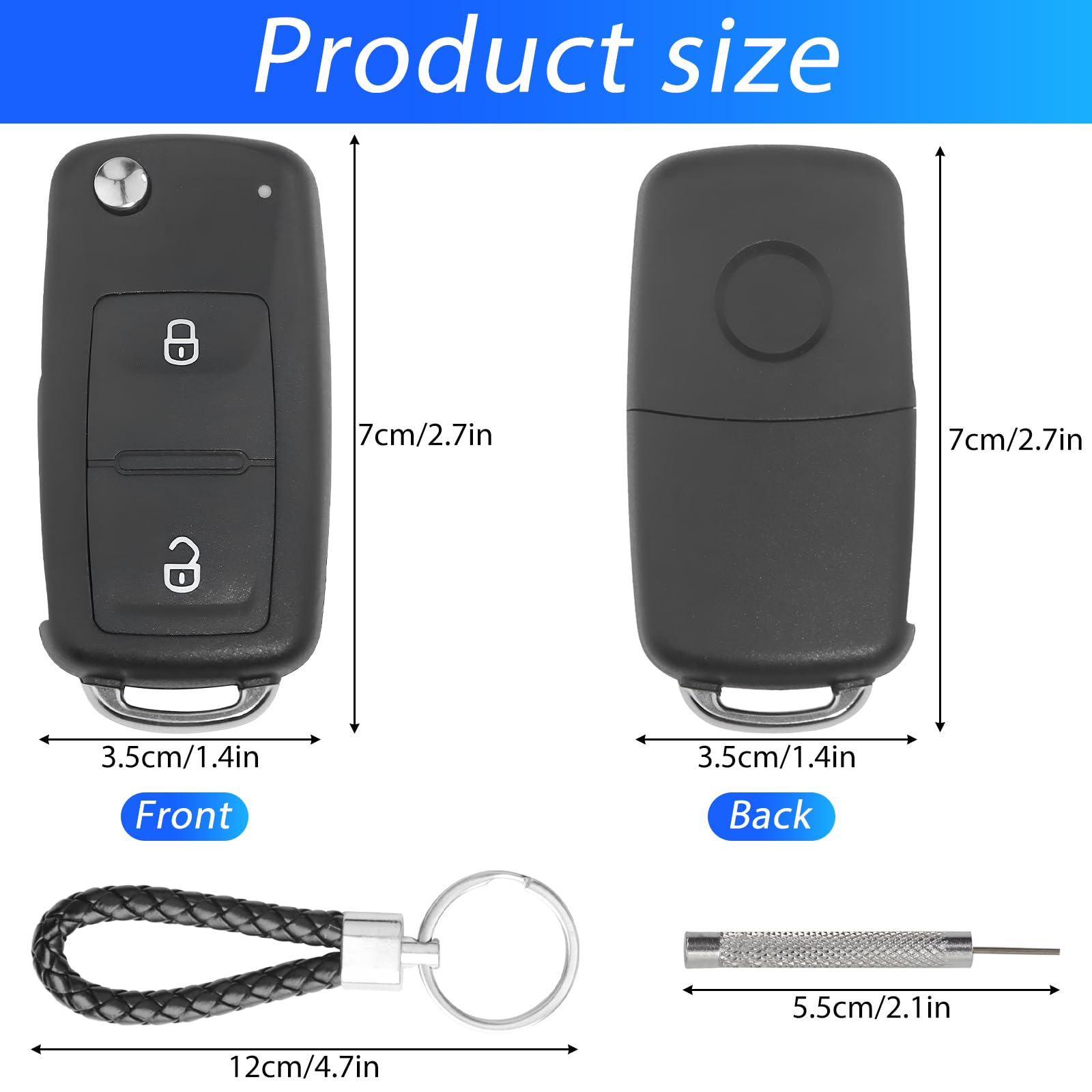 OTOTEC 2 pezzi 2 pulsanti pieghevoli guscio chiave compatibile con Volkswagen Transporter T4 Multivan AH chiave auto telecomando flip pieghevole chiave di ricambio