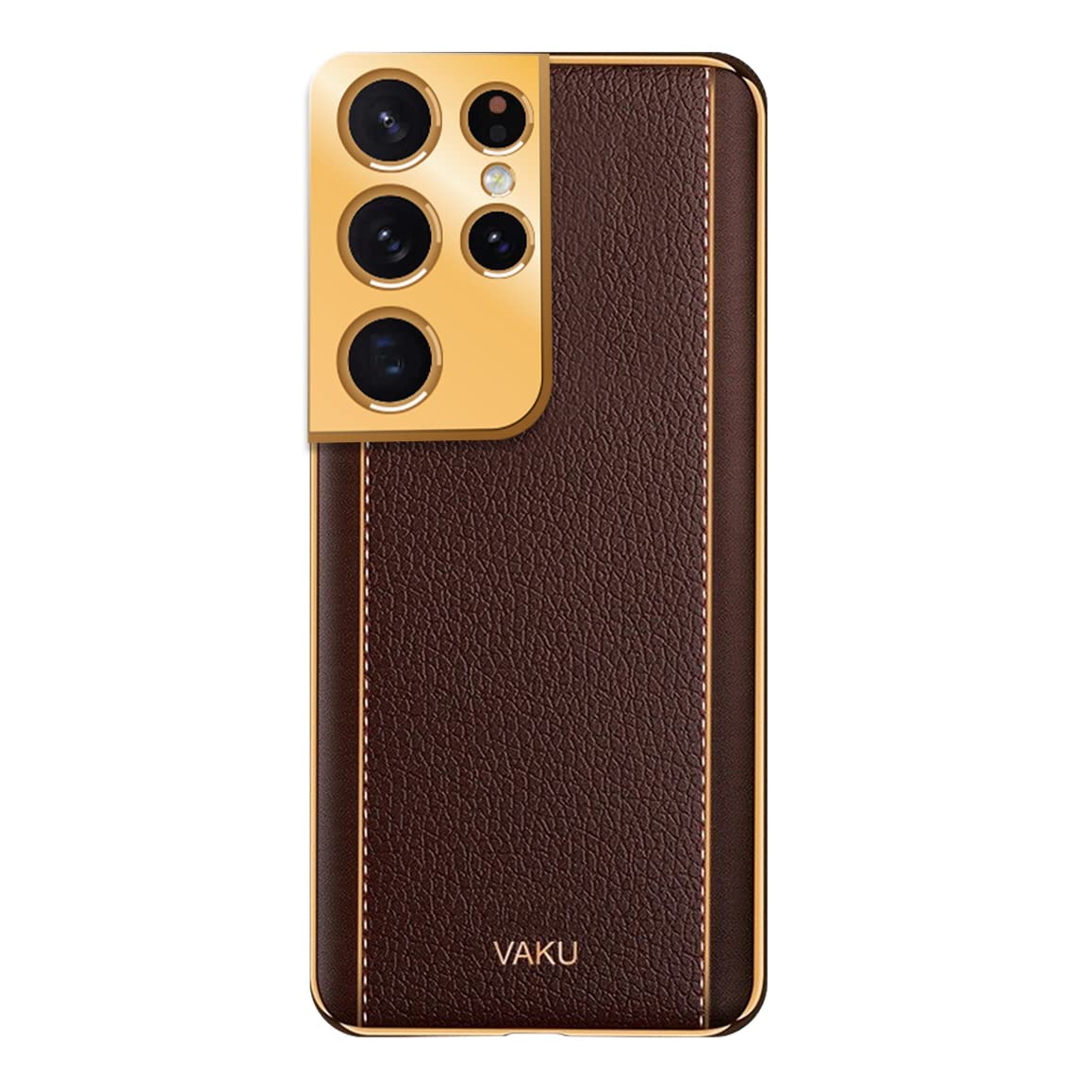 Vaku Luxos® Luxemberg Series Leather Stitched Gold Electroplated Back Cover Case for Samsung Galaxy S21 Ultra Soft TPU, Scratch Resistant, Shockproof Protective Case (Brown) (B0B1QL7NVK) Amazon Price History, Amazon Price Tracker