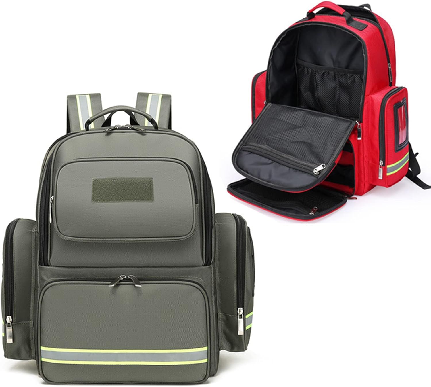 First Aid Bag Empty with Inner Dividers, First Responder Bag Survival Trauma Emergency Backpack for Hiking Camping(Army Green)