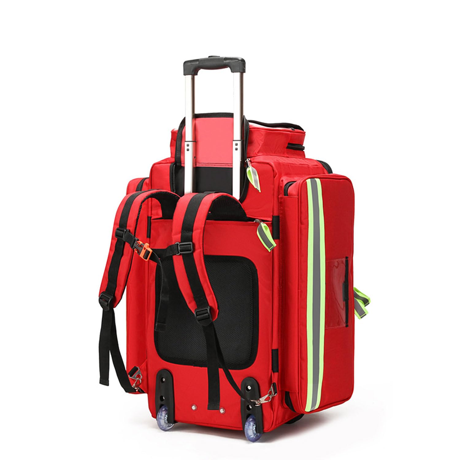 JOSBY Bolsa de Emergencia con Ruedas y Carrito Desmontable, Bolsa médica con Carrito de Gran Capacidad vacía, Bolsa de Primeros Auxilios, Bolsa de Emergencia con divisores extraíbles, para médicos
