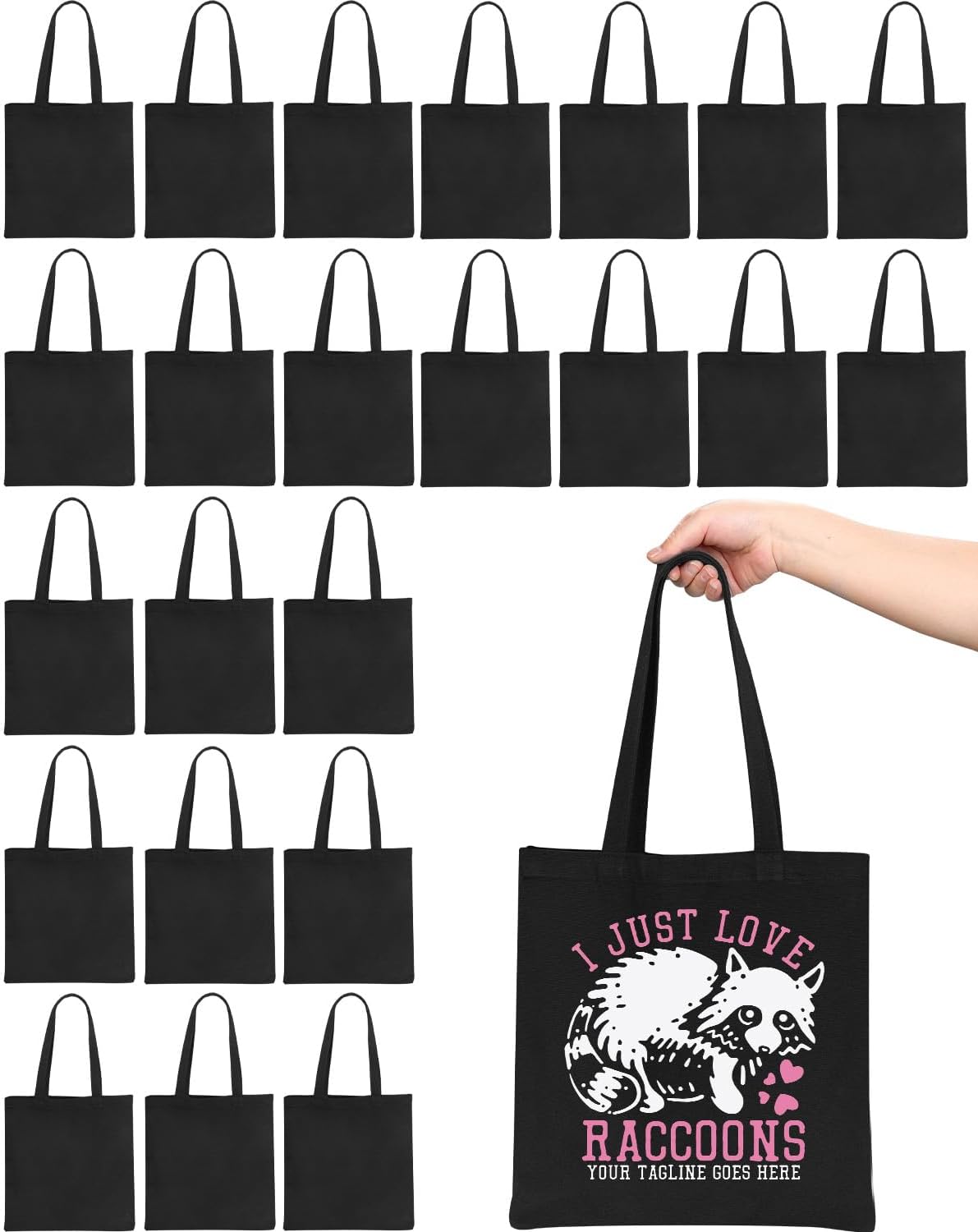 Lzerking Canvas Tote Bag Bulk 24 Pack 14x15 Inches Black Blank Canvas Bags, 10oz Medium Reusable Grocery Shopping Cloth Tote Bags for Painting, Gift, Heat Transfer Vinyl