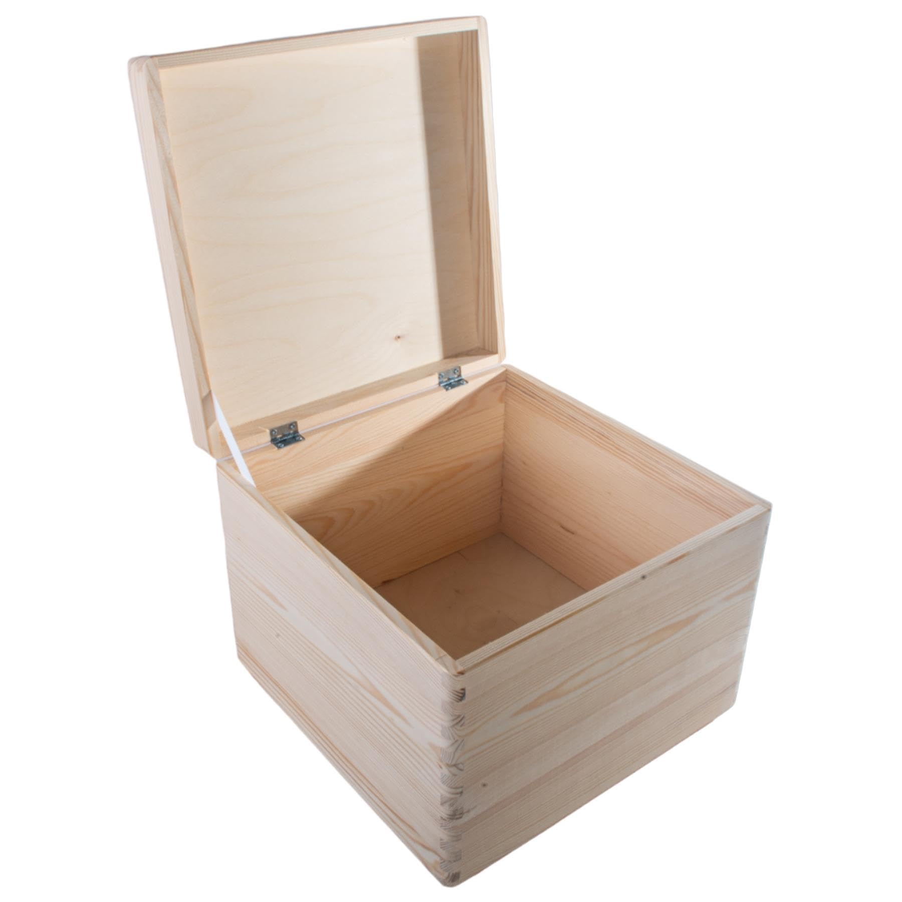 Woodeedoo Natural Large Square Wooden Box With Hinged Lid 30 X 30 X 23 Cm – Deep Unfinished Pine Storage Chest For Crafts Personalised Keepsake Memory Box Gift 16L - Hamper Decorative Diy Project Organiser