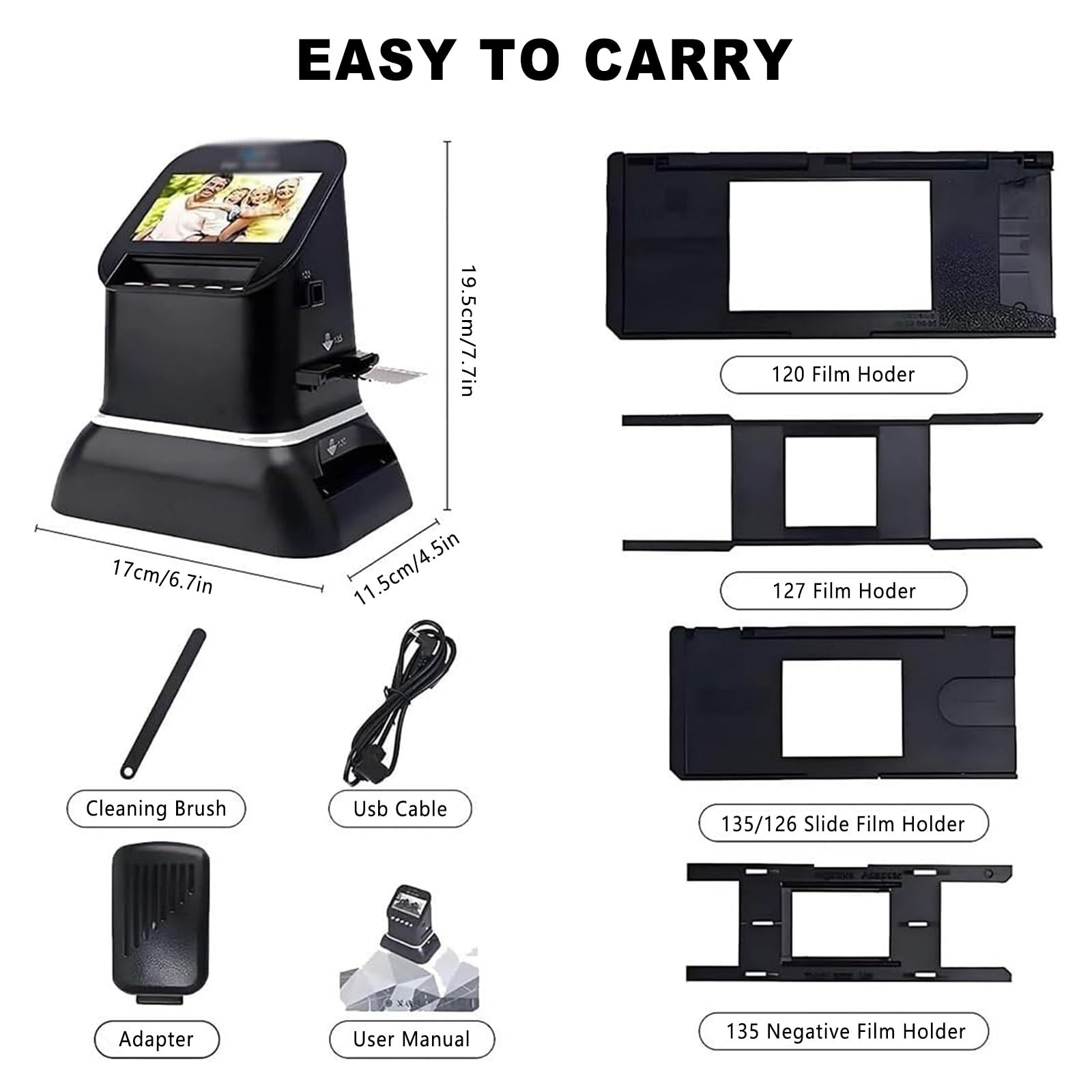 Scanner per Diapositive e Negativi, Scanner per Film Professionale 22MP 35mm e 120 Formato Medio con Schermo LCD 4,3" Digitalizzatore di Immagini