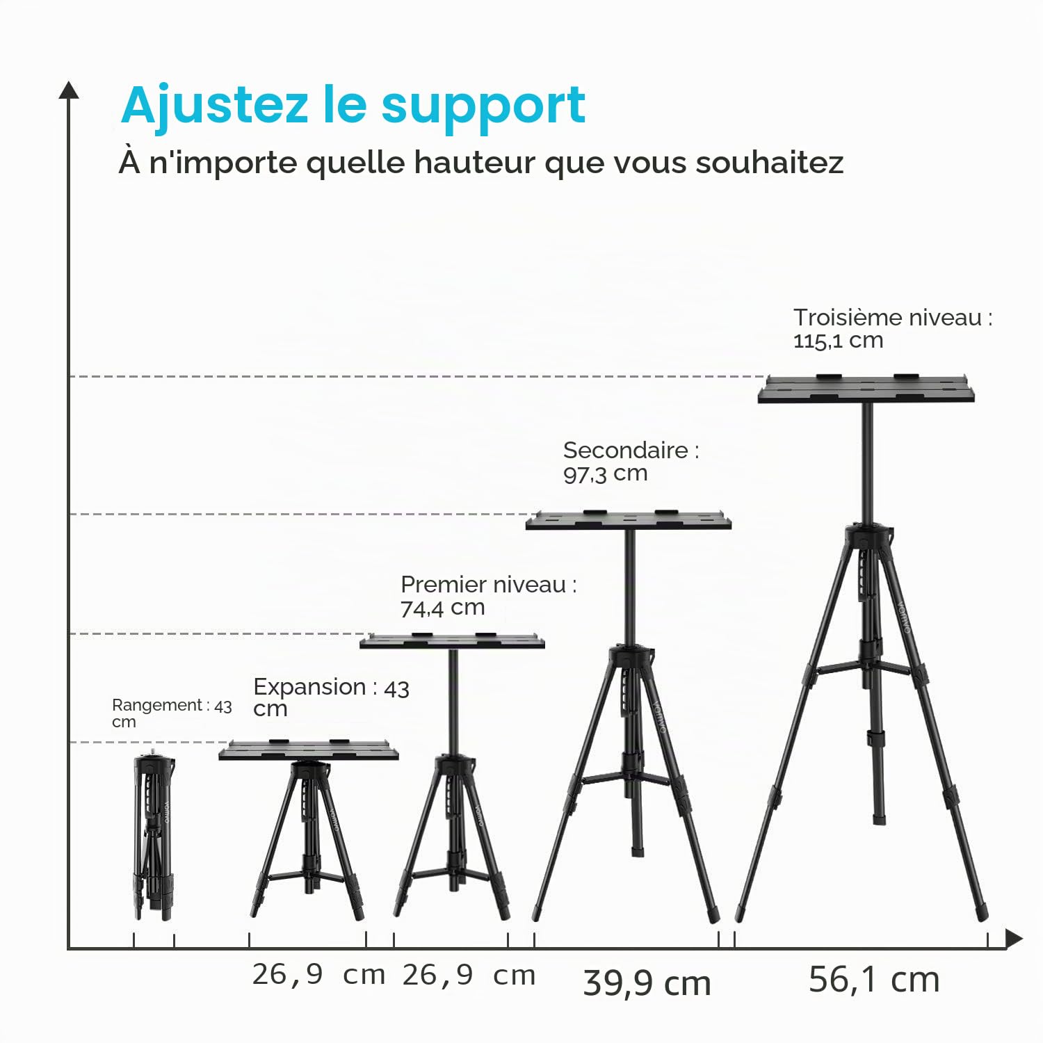 Vamvo Projecteur Stand, Trépied Portable Projecteur, Portable Avec étui, Multifonctionnel Stand, Stand Pour équipement, Convient Pour Le Home Cinéma Ou La Scène (Noir)