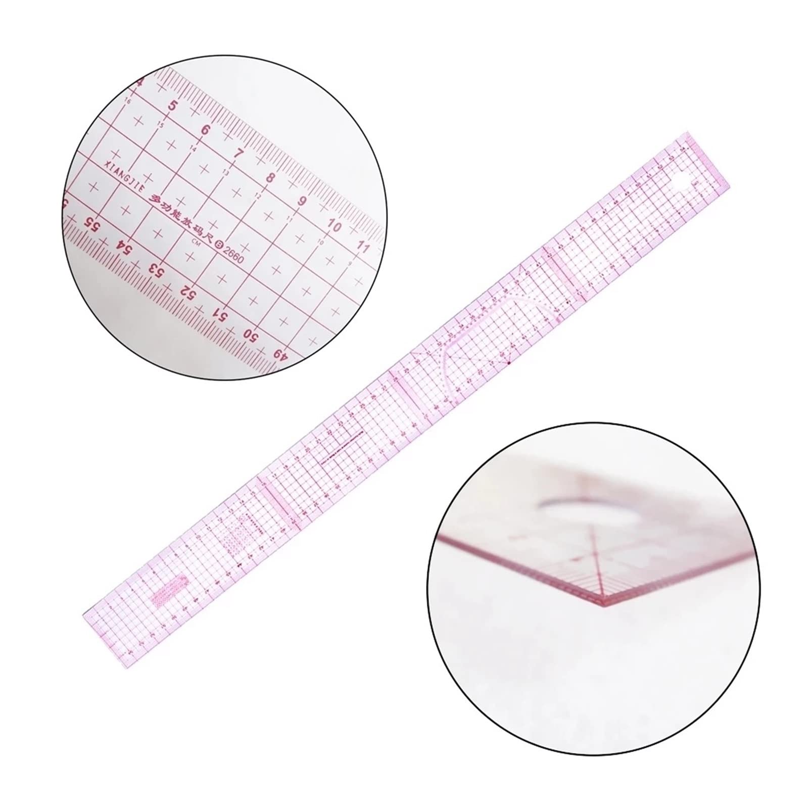 Lineal, 54 cm Kunststoff Nähen Gerade Lineal Schneider Gemeinsame Doppel Seite MetricTransparent Yardstick Patchwork Stoff Schneiden ROSA Set