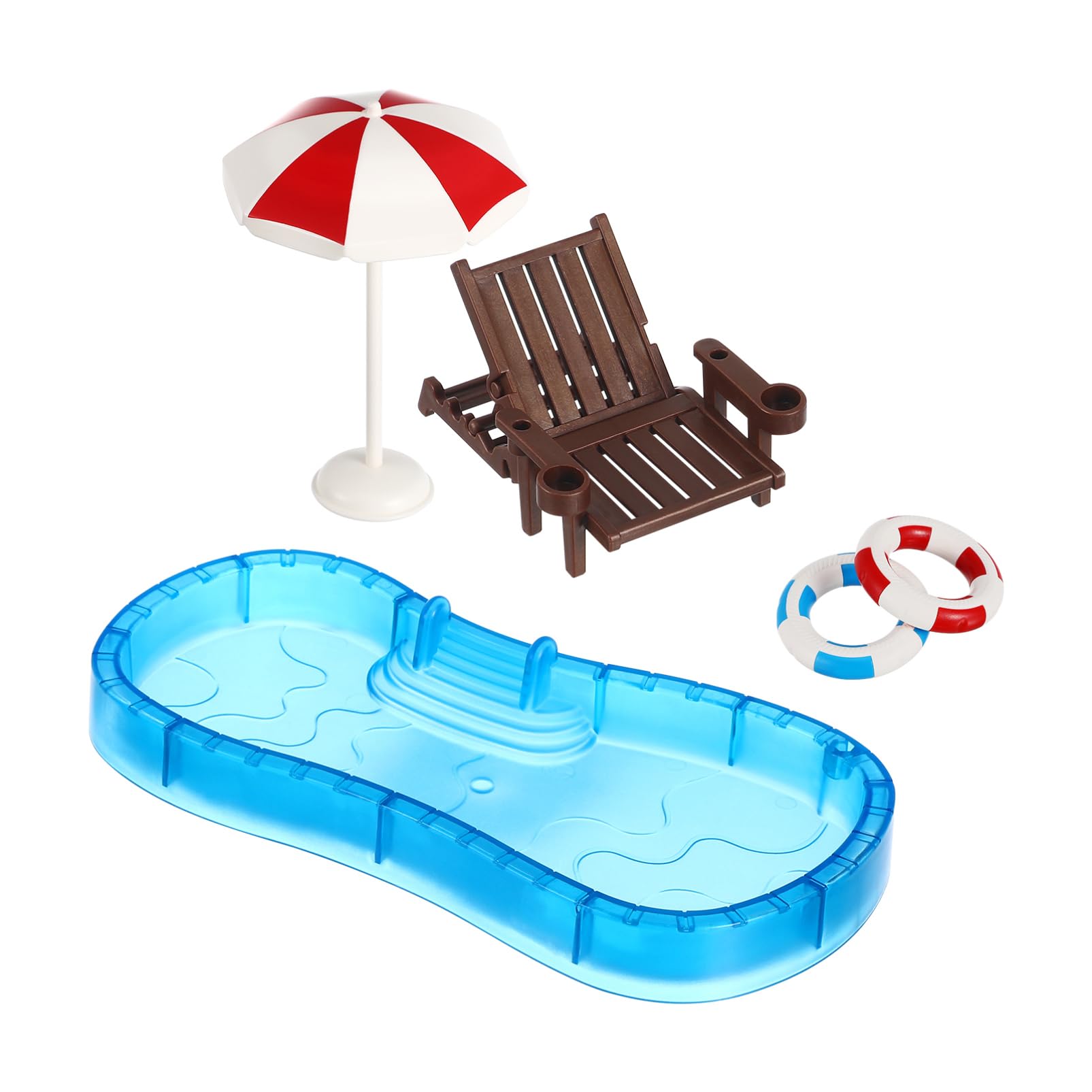 MAGICLULU Miniature Swimming Pool Set including Beach Chair and Swim Ring Dollhouse Accessories Mini Furniture for Kids Playhouse Decoration