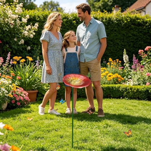 Baño con agua para pájaros y alimentador metálico con estaca para patio exterior 3
