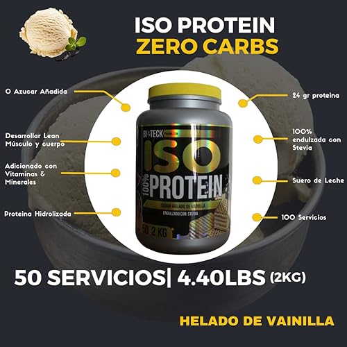 Miniatura 5 de BIOTECKPHARMA  Proteína ISO Sabor Helado de Vainilla (Helado de Vainilla, 4.4 lbs)