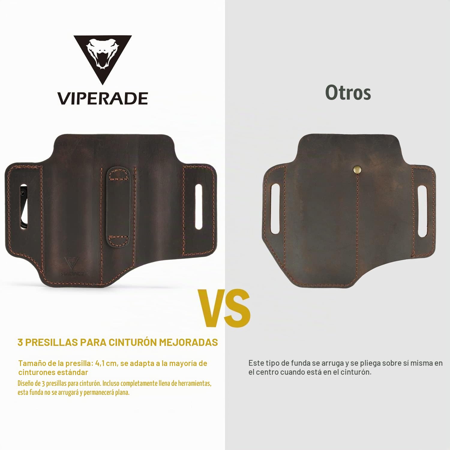 VIPERADE PJ13 EDC Funda de cuero, Multitools Funda/Herramientas Funda/Cuchillo Cinturón Funda/Linterna Vaina para Leatherman Multitools/Cuchillos, Hecho a Mano 3 Bolsillos Organizador Funda