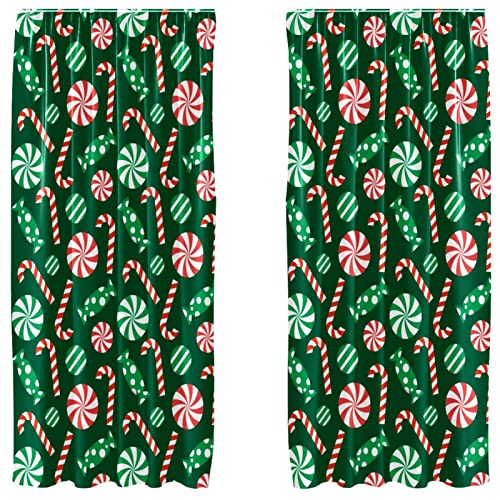 Cortinas de caramelos navideños verdes de 55x84" que transforman tu dormitorio 2