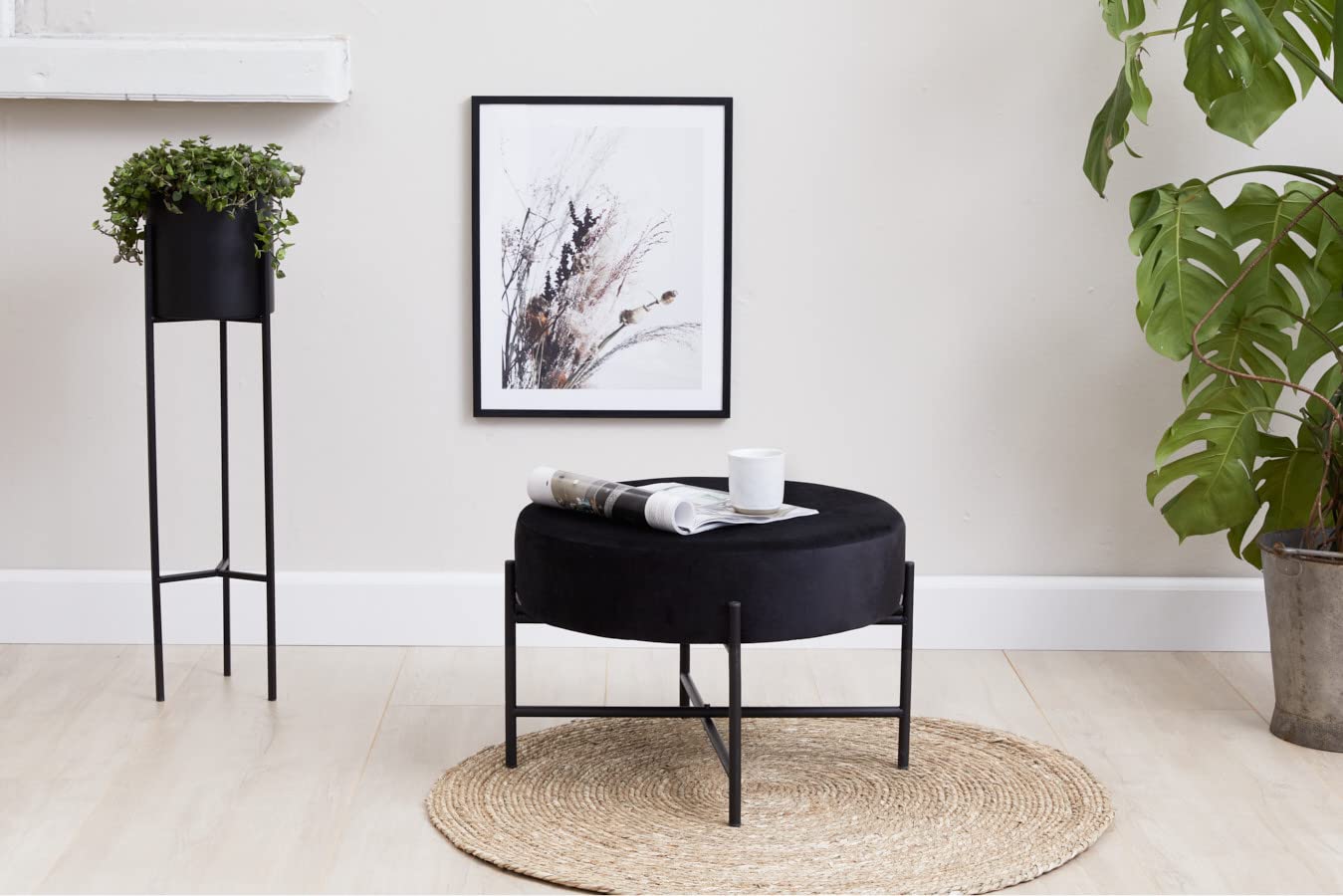 Produktbild von NIMARA Samt Hocker | Runder Pouf | Sitzhocker In Samtstoff | Runder