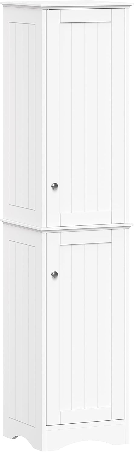 White Tall Lockable Bathroom Cabinet with Adjustable Shelves