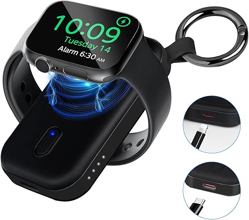 Cargador portátil para Apple Watch, cargador magnético AOKIMI de 1300 mAh, llavero con 2 puertos de carga, cargador de viaje para Apple Watch Ultra