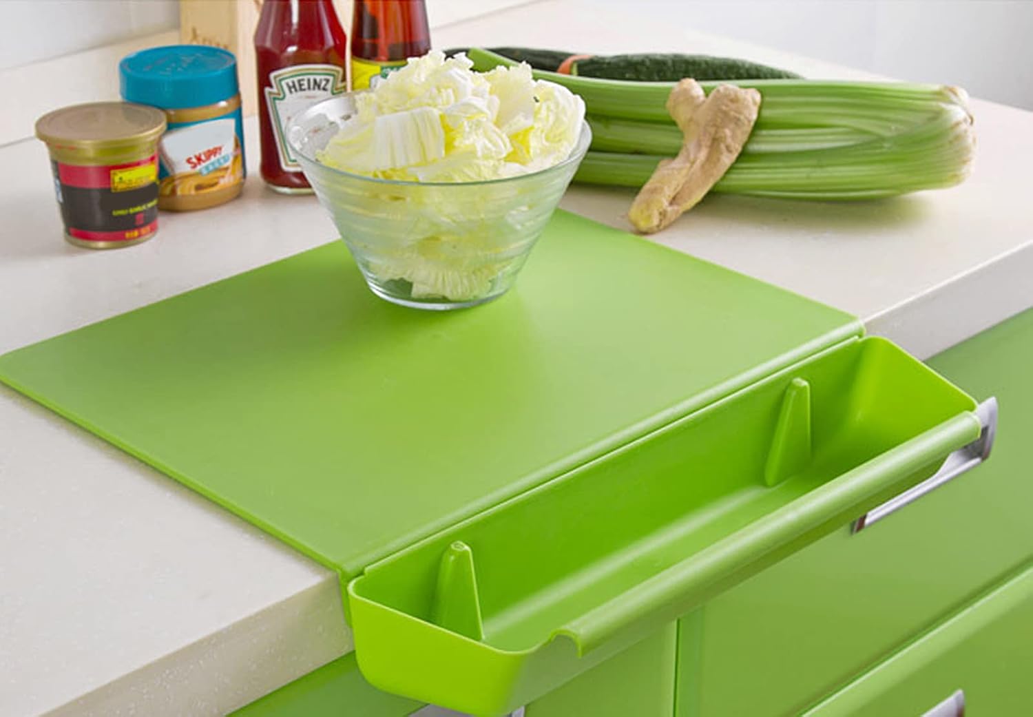 2-In-1 Non-slip Cutting Board With Removable Storage for Kitchen Vegetable and Fruit Meal Prep deck For Food (Green)