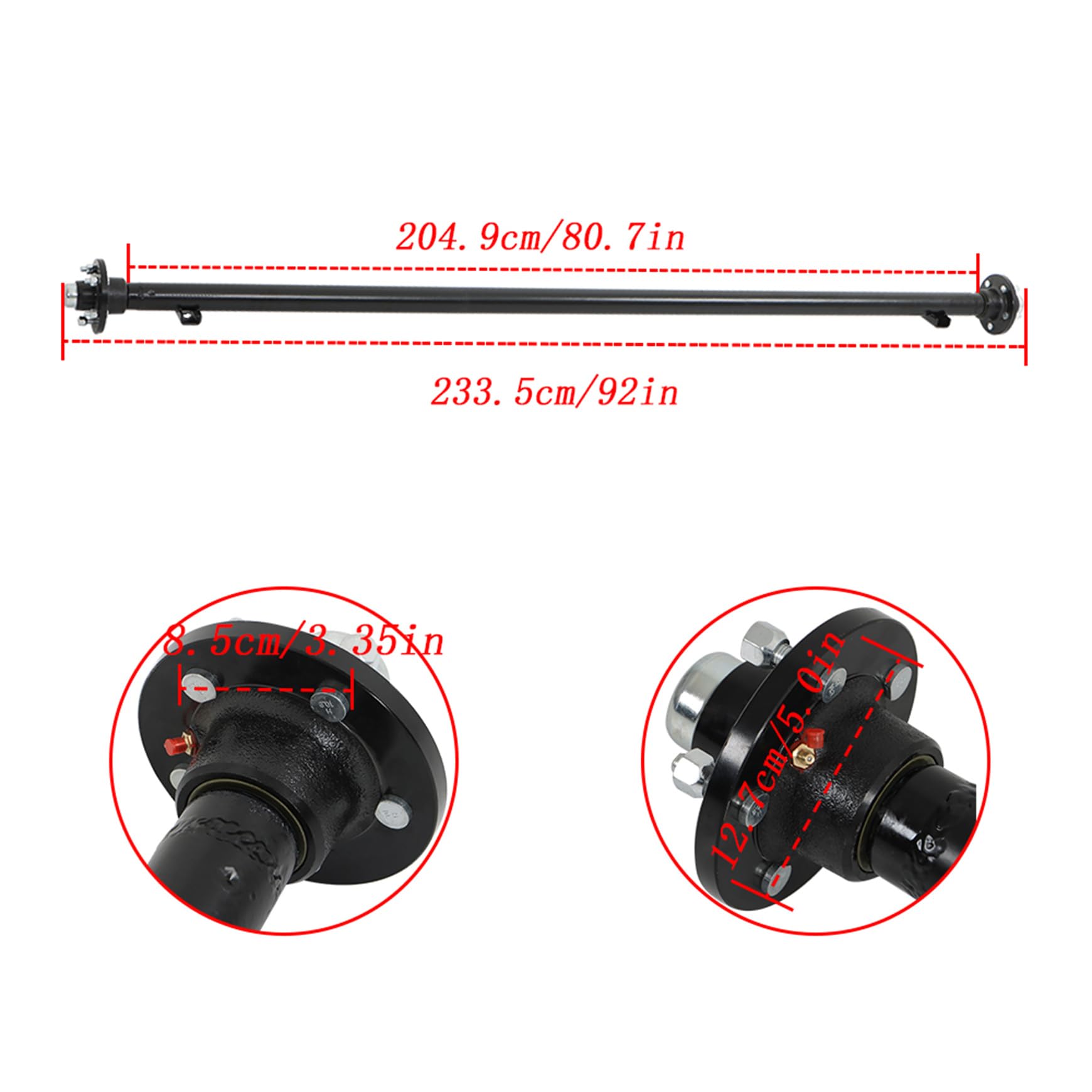 Silscvtt 3500 lb Trailer Axle 5-Lug 4.5 89 Hub Face 74 Spring Center Straight Steel Axle Tube Powder Coated Easy Assembly