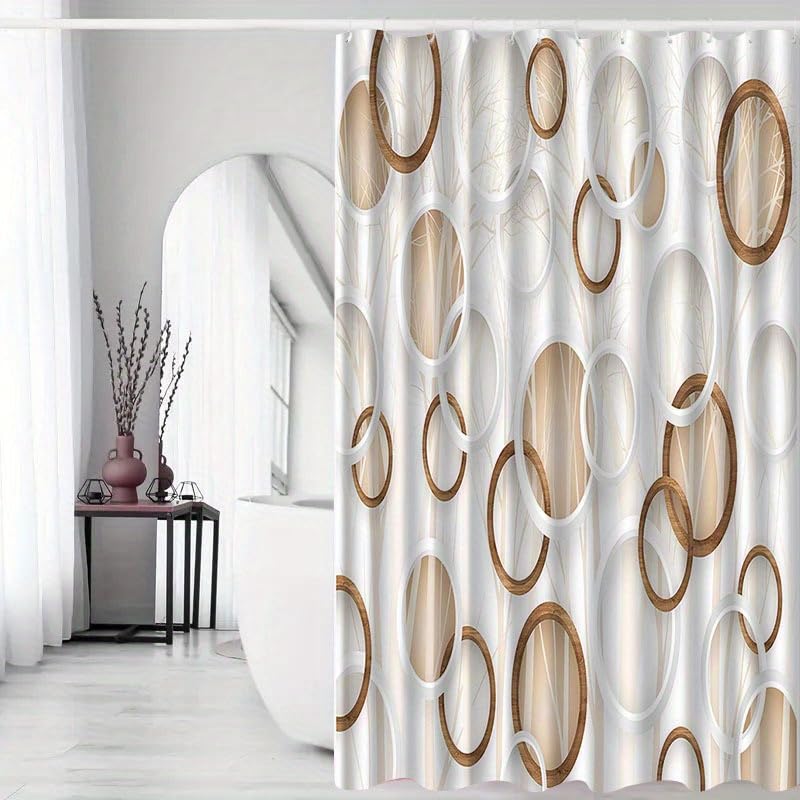 Rideau de douche géométrique circulaire grand format 240 x 190 cm facile à installer