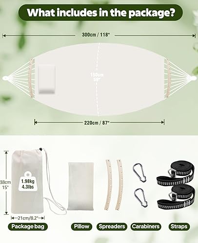 Miniatura 4 de Chihee Hamaca para Soporte de 9.8 pies x 4.9 pies, hamaca de algodón suave con capacidad para hasta 660 libras, hamacas portátiles para árboles con