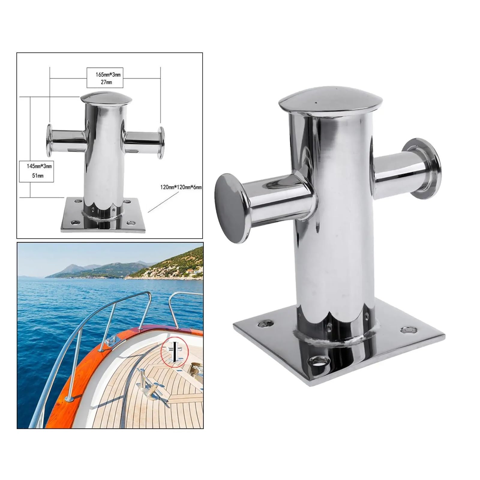 in Acciaio Inox Barca Bitta di ormeggio Singola con Piastra Base for Sostituzione Barca