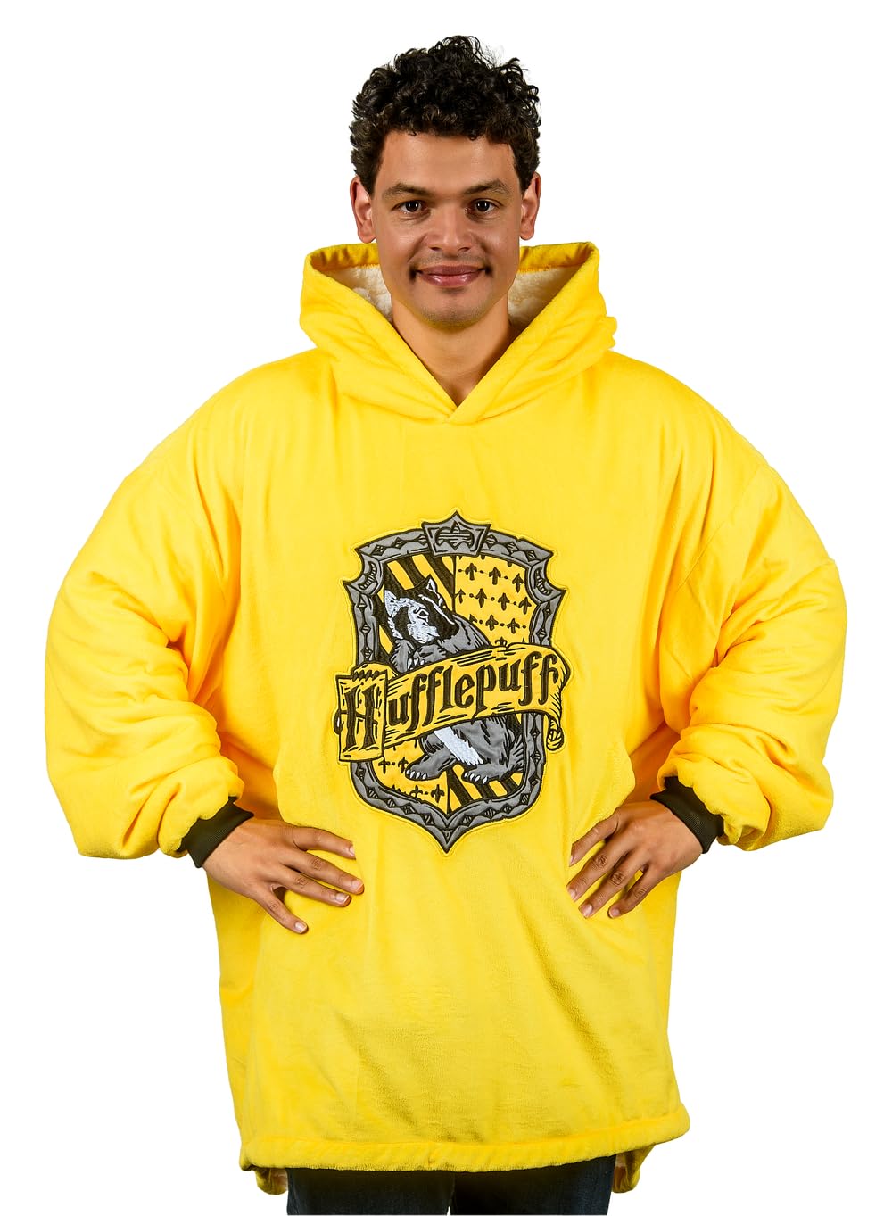 Coperta con cappuccio oversize di Harry Potter con Tassorosso, in morbido pile indossabile, design con stemma della casa, regali per donne, uomini, adulti, bambini, giallo