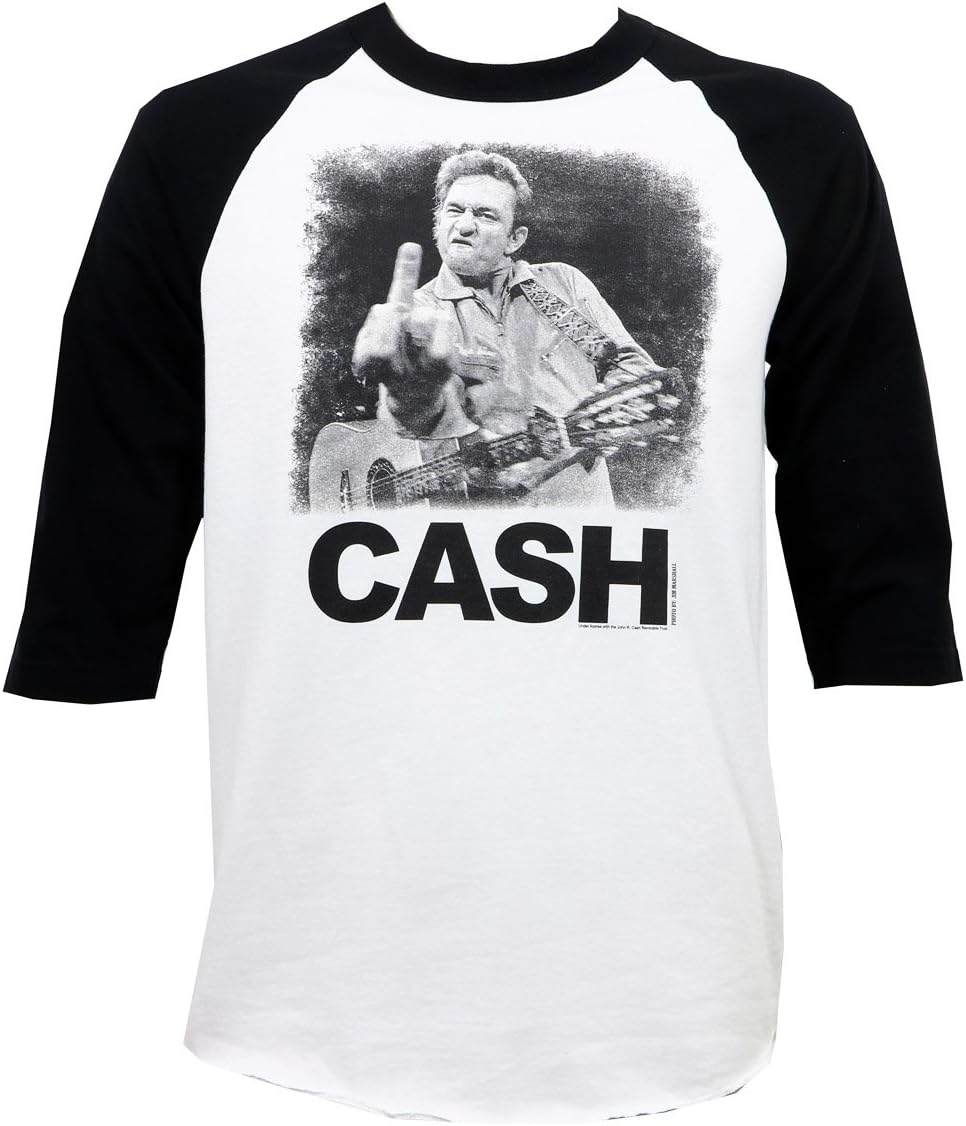 Johnny CashJohnny Cash Men's The Bird Raglan T-Shirt White