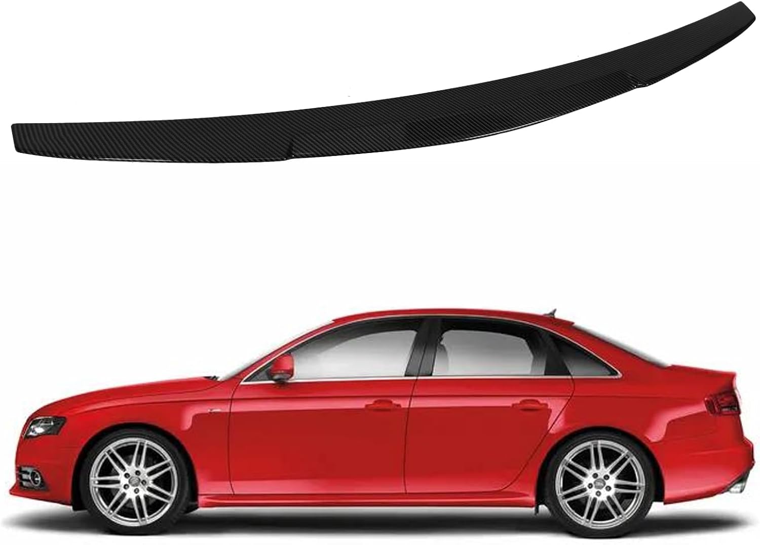 Trunk Spoiler Compatible with 2009 2010 2011 2012 A4 B8 Sedan 4 Door, V Style 2009-2012 A4 S4 RS4 B8 Highkick Duckbill Trunk Spoiler Wing, Carbon Fiber