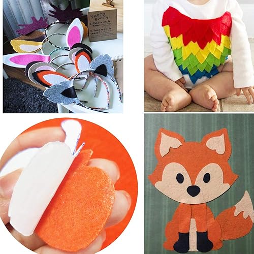 Miniatura 4 de 15 hojas de tela adhesiva de fieltro de colores surtidos, 15 colores tamaño A4, hoja trasera adhesiva de 8.3 x 11.8 pulgadas para arte,