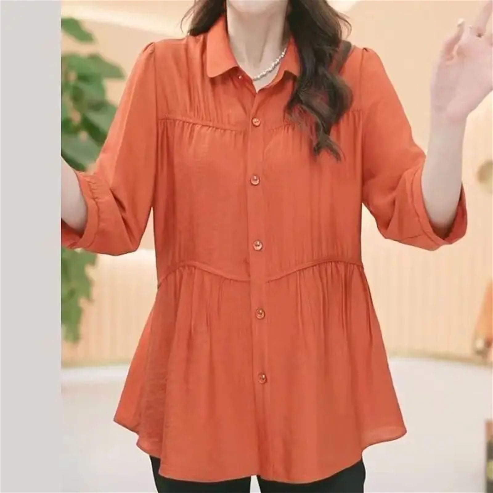 Blusa holgada de algodón para mujer, de media manga, con botones, sencilla, informal, holgada