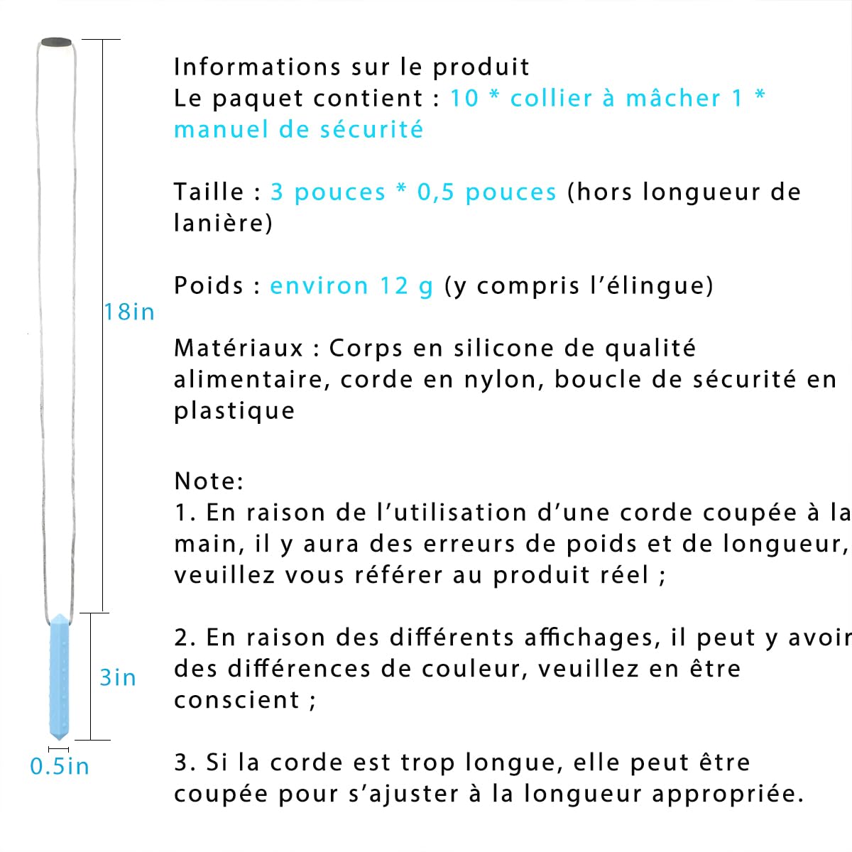 Lot de 10 Collier de Mastication pour Enfants TDAH, Machouilleur Chewy Tube 3 Ans+