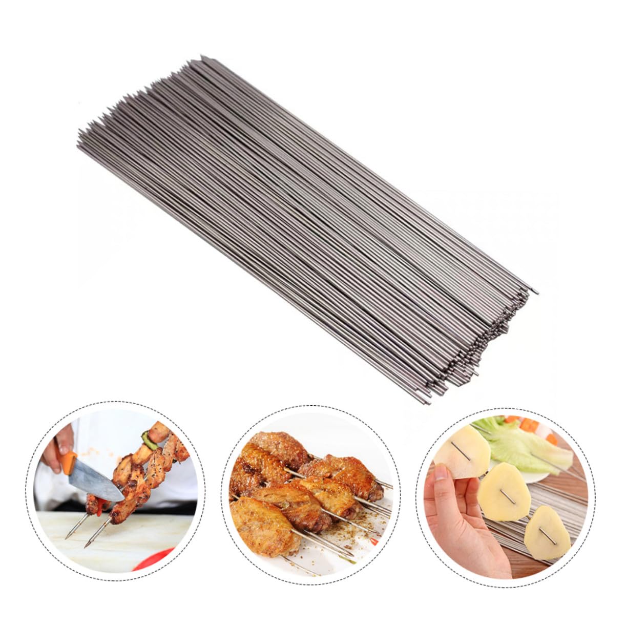 100 Piezas Unidades Brochetas Inoxidable Duraderas para Barbacoa Pinchos Largos para Carne Verduras Parrilla Picnic Herramientas Resistentes Plateadas