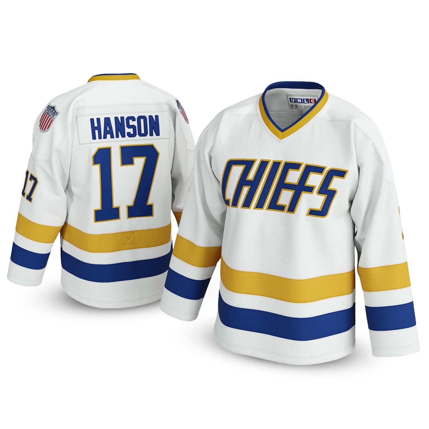 UNLC #17 Charlestown Chiefs Hockey Jersey, White, XL