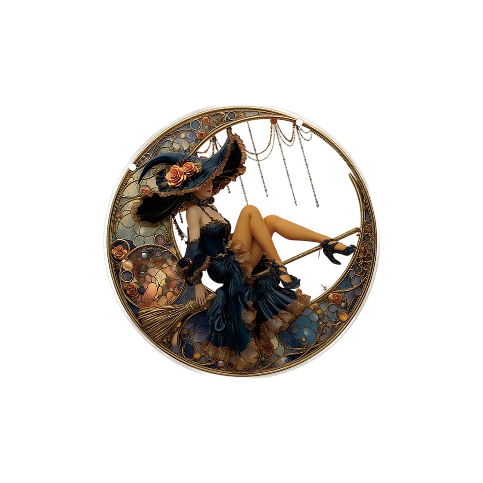 Broom Witch Acrylic Hanging Ornament Halloween Decoration for Front Door Window Mantles Indoor and Outdoor Use Hanging Halloween Decorations