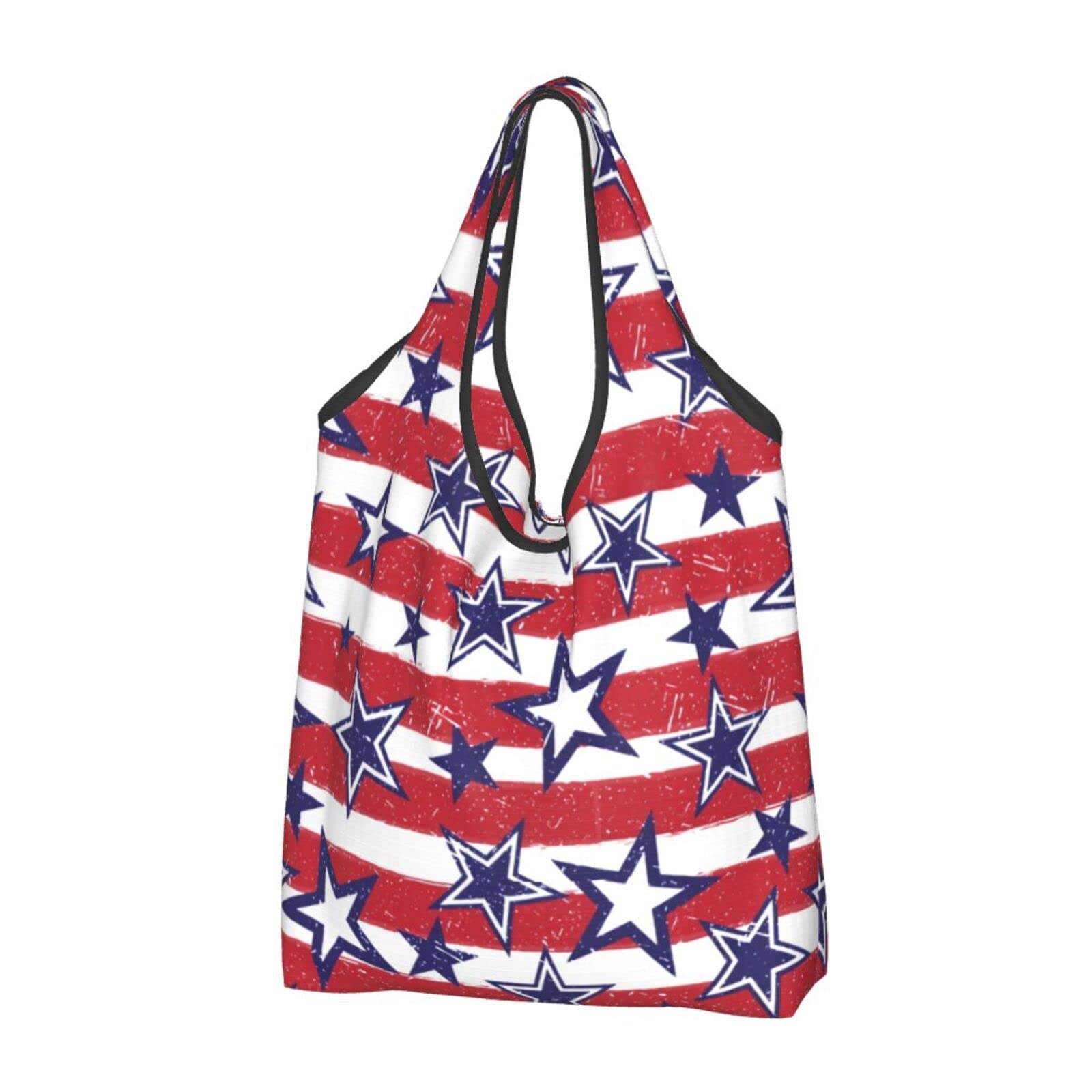 July 4th American Flag 10 Reusable Grocery Bags Portable Fold Shopping Tote Bags With Pouch 1 Pack