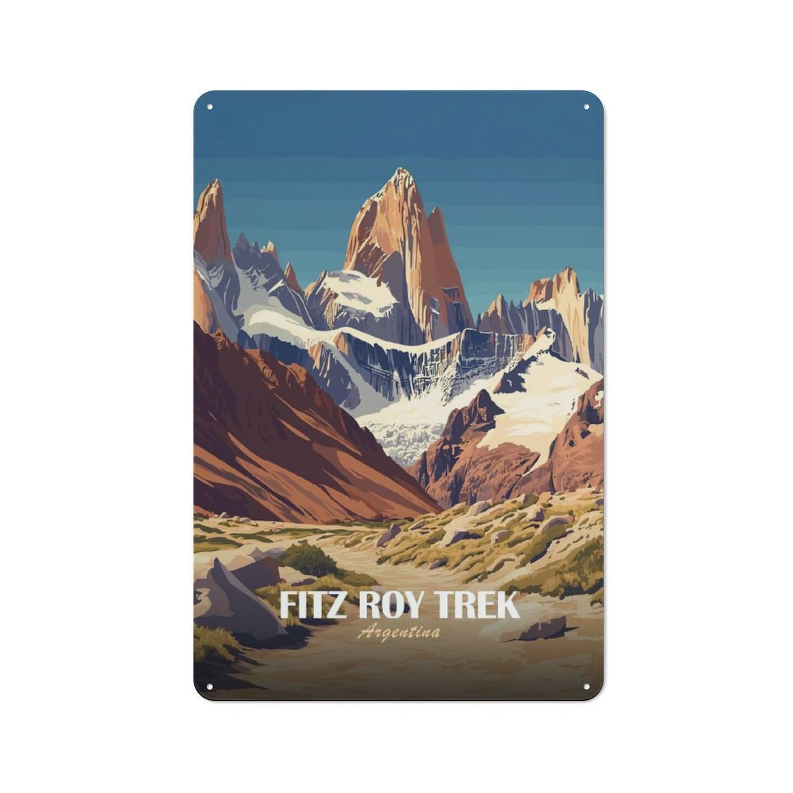 Junmoney Style-16 Country Metal Sign With Fitz Roy Trek, Argentina Landscape Design 30X20cm, Barn Style Rustic Kitchen Decor For Farmhouse Kitchen, Pantry Or Dining Area
