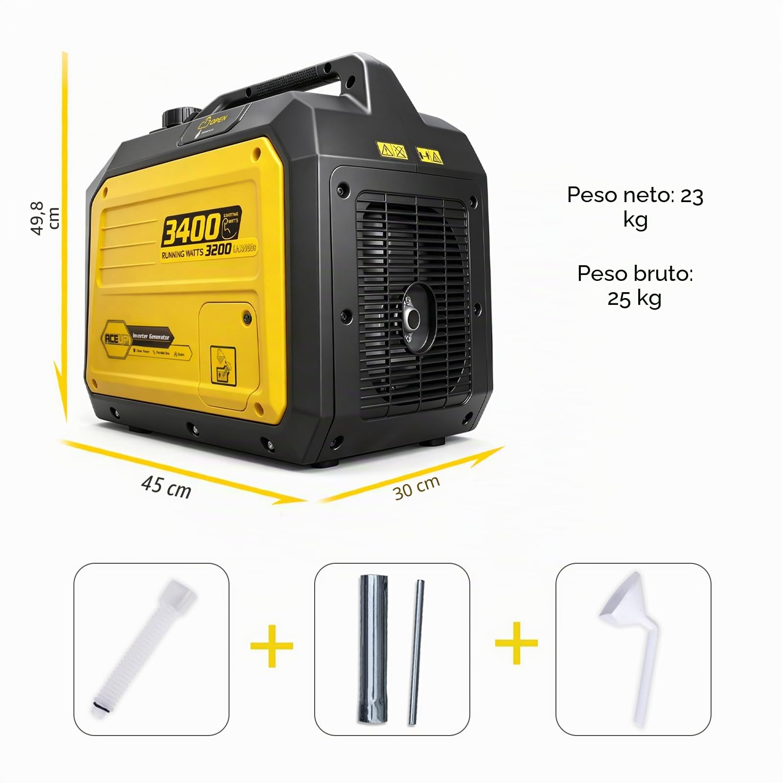 Aceup Energy - Generador inversor portátil de 3400 W, generador de onda sinusoidal pura alimentado por gasolina, silencioso para el hogar, camping, RV, EURO-V, CE