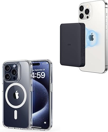 ESR Funda para iPhone 15 Pro de 10,000 mAh con cable USB-C, compatible con batería MagSafe, protección de grado militar, resistente al