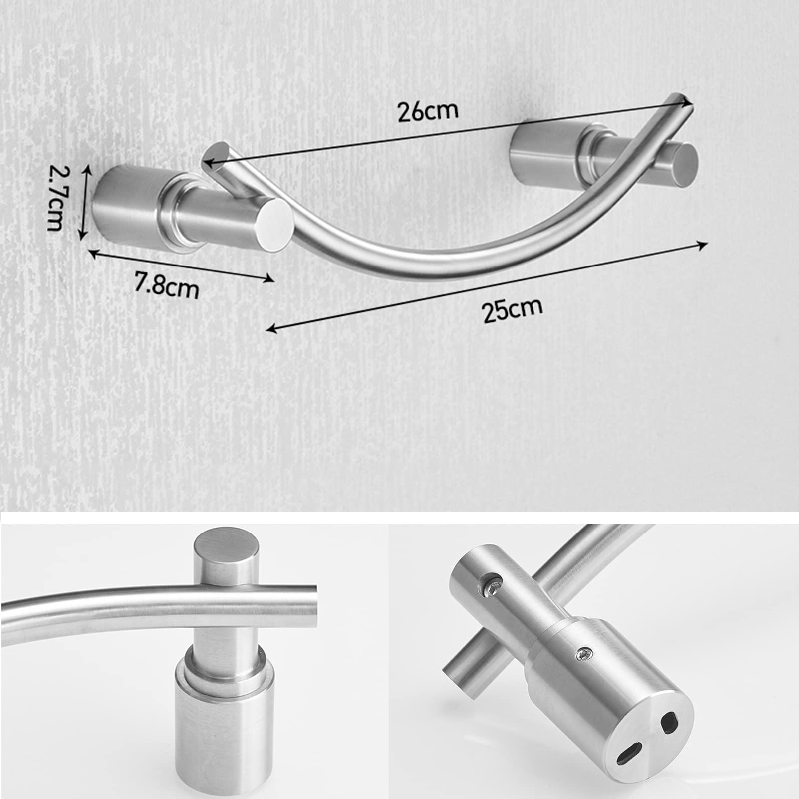 Toallero Individual, Toallero Montado en la Pared para Accesorios de Baño Y Cocina, Acero Inoxidable con Acabado Plateado Cepillado