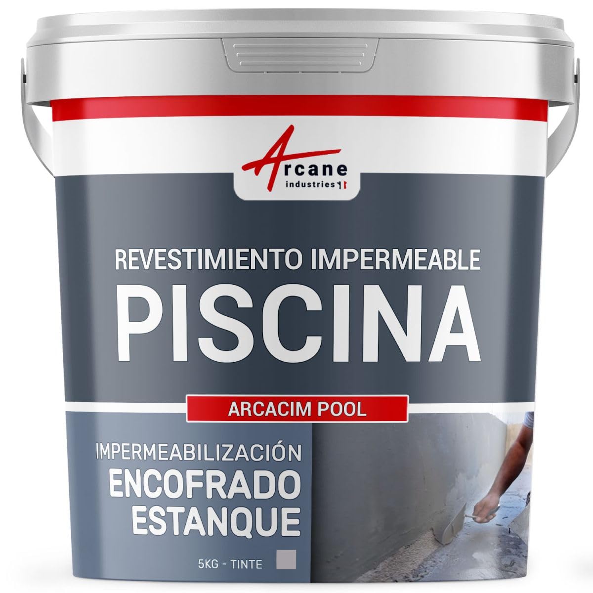 Revestimiento Impermeabilización Piscina Estanque - ARCACIM POOL 5 kg Gris | Impermeabiliza y Protege Hormigón, Piedra y Soportes Porosos, Resiste la Contrapresión - Arcane Industries