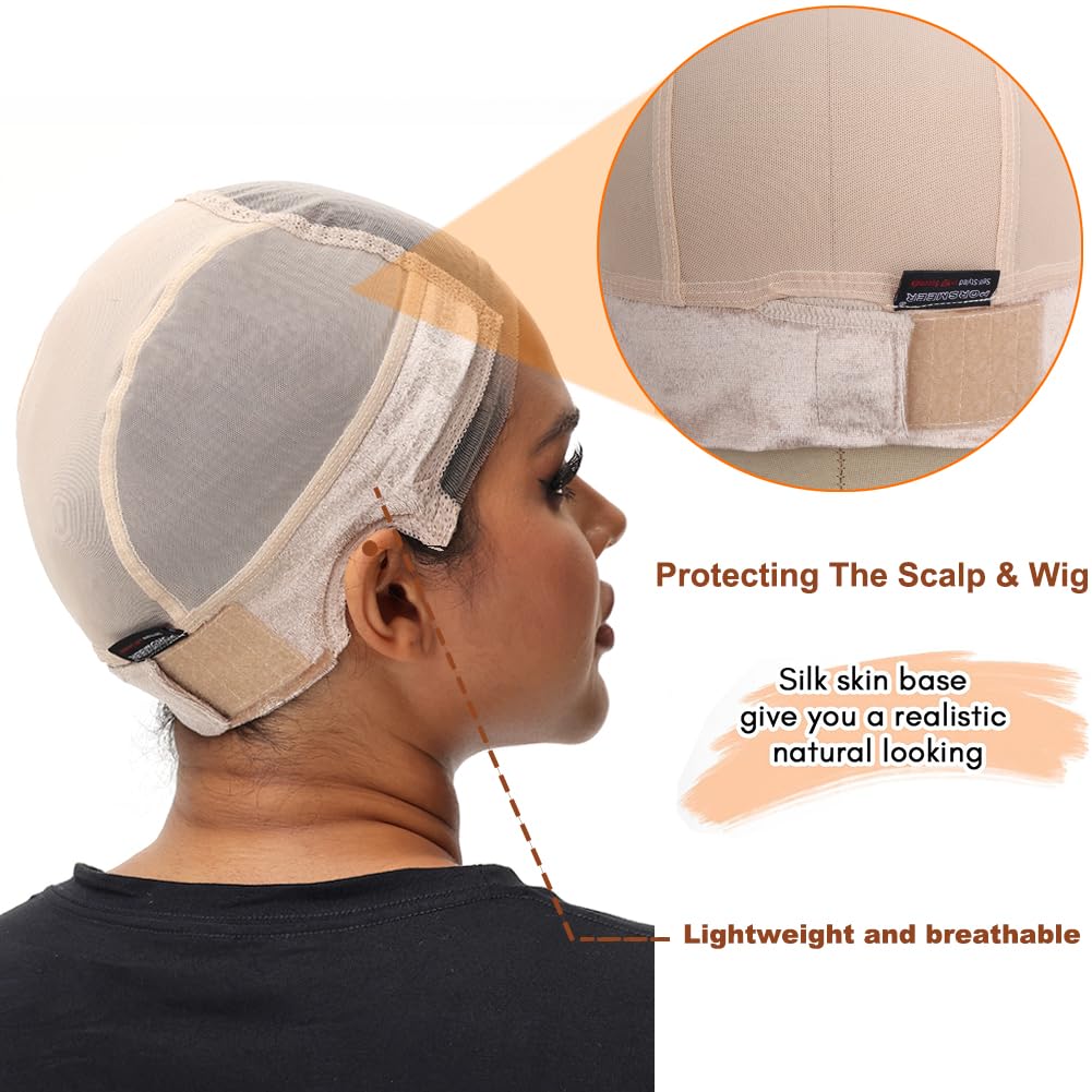 PORSMEER Lace Wig Cap with Grip Band for Keeping Wigs In Place 4x5 Wider Transparent Lace for Lace Front Wig Non-slip Cap for Glueless Wig Adjustable Wig Grip Cap with Velcro Headband (Nude) - Image 3