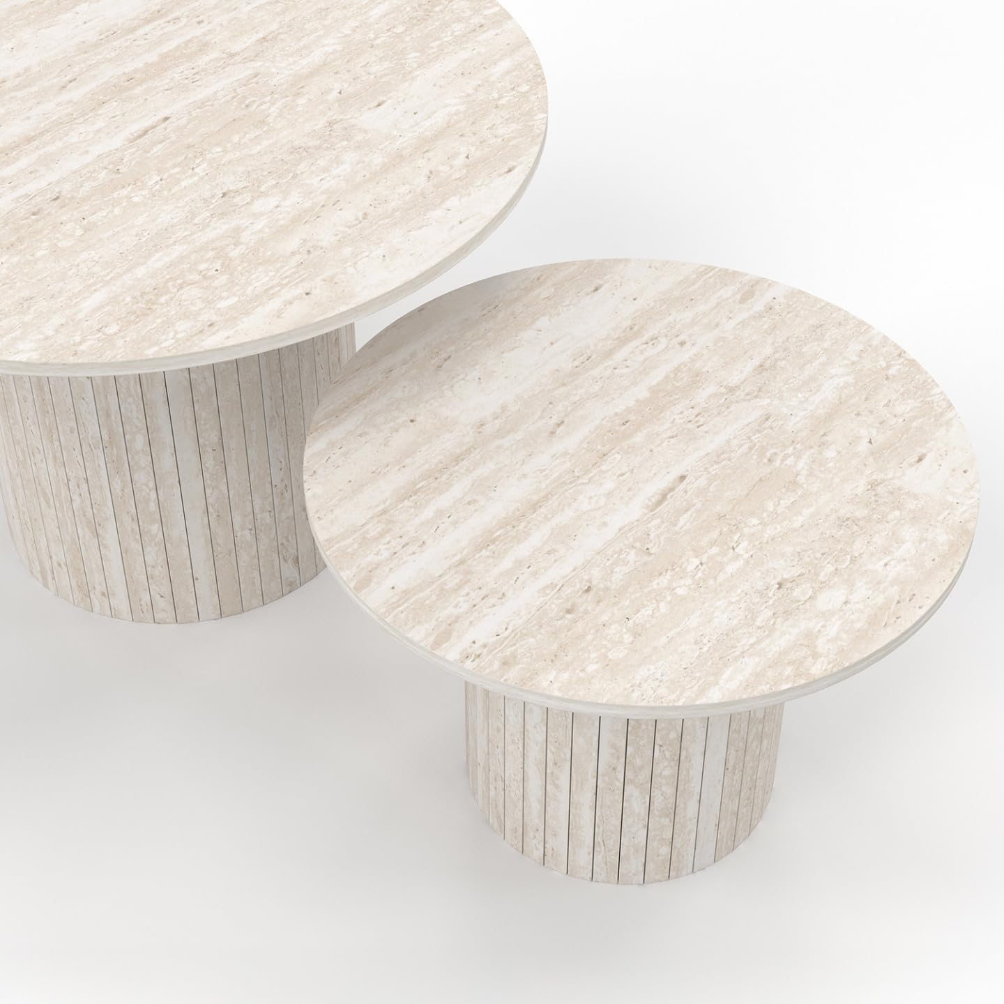 IDMarket - Lot de 2 Tables Basses gigognes Juliette Rondes 50/70 Effet Lattes travertin