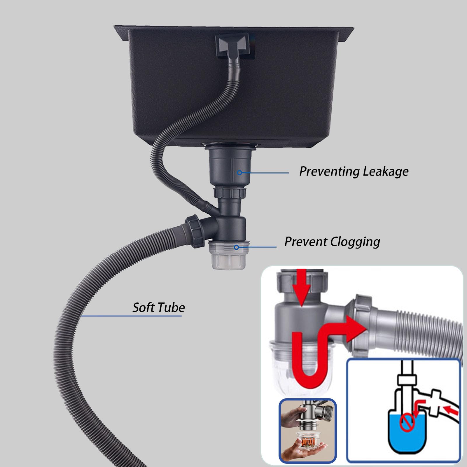 Lavello da Cucina,Mini Nero,lavelli Rotondi in Acciaio Inox 304,Piccolo per roulotte con Vasca Singola e raccordi di scolo,Troppo Pieno,Bar,Ristorante,sottotop (Ø 40cm)
